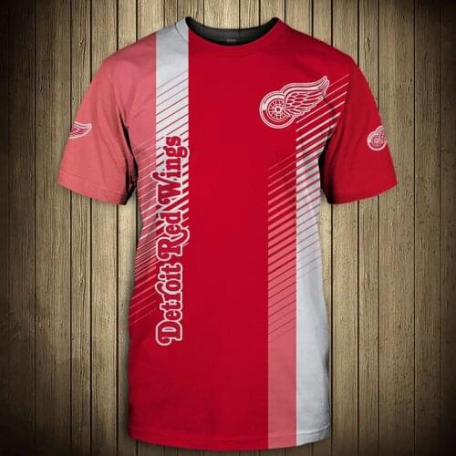 Detroit fashion casual men Red Wings t-shirt Stripe stitching design geometric graffiti print cool tops