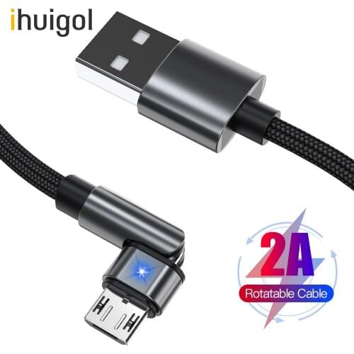 Ihuigol 1m Nylon 90/180 Rotate Micro USB Cable Mobile Phone Charging Cord 2A Fast Charger For Samsung Xiaomi Huawei Oneplus Wire