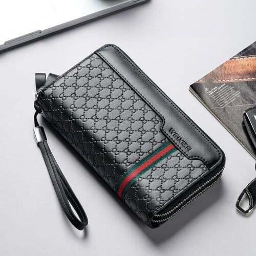 2021New Wallet Mens Long Double Zipper Wallet Handbag Casual Clutch Mens Business Clutch