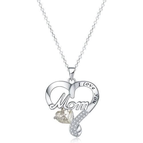 BONISKISS Mothers Birthday Gift I Love You Mom S925 Sterling Silver Heart Pendant Necklace Women 925 Silver Jewelry 2020