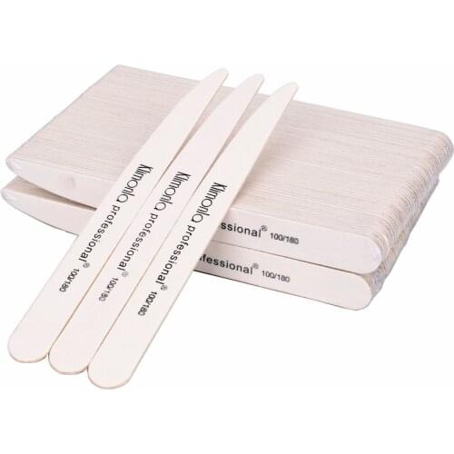 50Pcs White Wooden Nail File 100/180 Wood Emery Board Nail Files Manicure Polishing Tools Professional Sandpaper Knife Shape