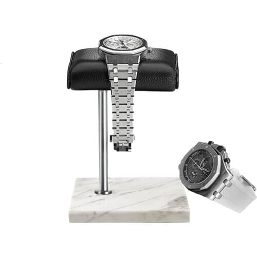 White Marble Watch Bracelet Display Stand Black PU Leather Jewelry Stand Watch Stand Silver Color Rod Placement Stand