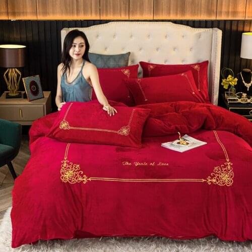 Pure color bed sheets, crystal velvet bedding, winter four-piece set, coral velvet flannel thickened warmth double-sided velvet