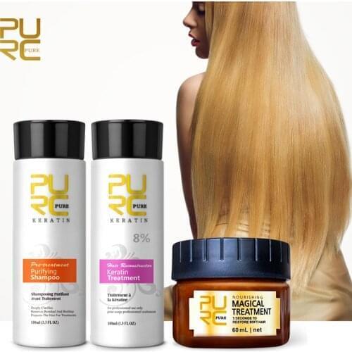 PURC Professional Keratin 8% Formalin Keratin Hair Treatment+Purifying Shampoo Magic Hair Mask Sets Straightening for Hair Care