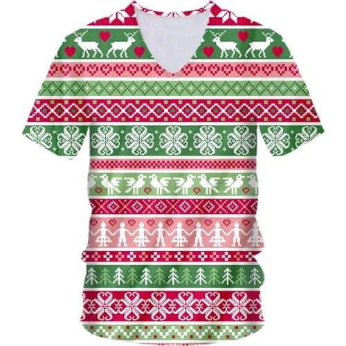 IFPD EU Size Funny Christmas 3D Printed V-neck T Shirts Men Xmas Tshirt Casual Cartoon Pixel Style Party Short Sleeve T-shirt