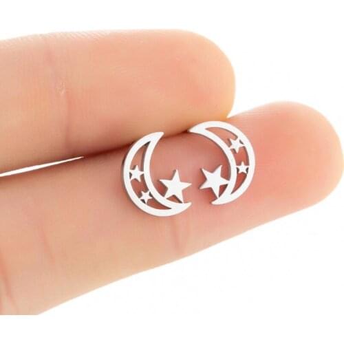 Stainless Steel Crescent Moon Star Earrings Women Fashion Starry Jewelry Korean Minimalist Hollow Earrings Kolczyki Wholesale