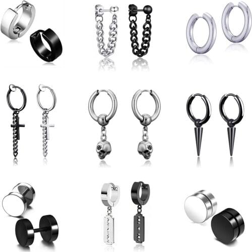 Punk Titanium Steel Man Earrings Fashion Hip Hop Simple Accessories Various Styles Skull Cross Geometry Ear Pendant Jewelry Gift