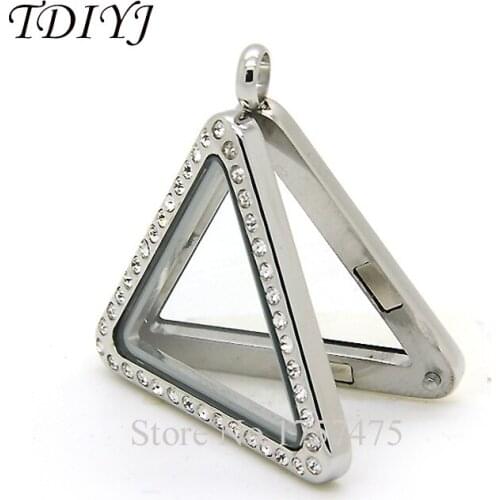 TDIYJ 5pcs New Arrival 33mm Triangle Crystal Stainless Steel Magnetic Floating Charms Locket for Women Pendants Jewelry