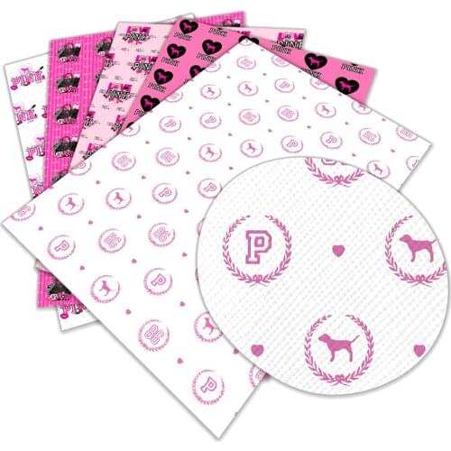 Printed Faux Leather Fabric Pink Pattern Synthetic Cloth for DIY Sewing Material For Garments A4 22*30CM