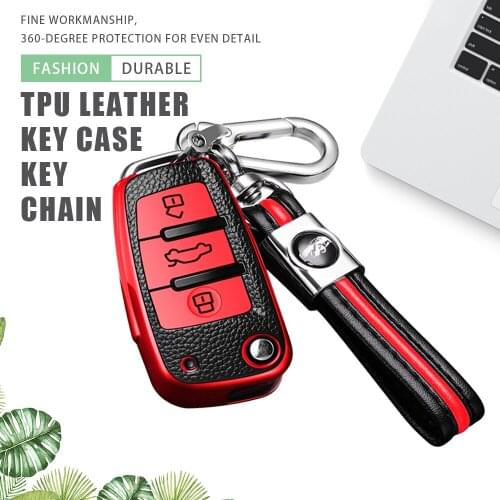 TPU Leather Car 3Button Key Case Cover Key Chain for Audi C6 R8 A1 A3 Q3 A4 A5 Q5 Q7 A6 S6 A7 B6 B7 B8 8P 8V 8L TT RS Protector