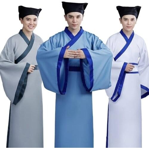 Traditional Ancient Folk Scholar Robe Long Sleeve Hanfu Clothing Film Performance Male Long Robe Halloween Party Perform Costume