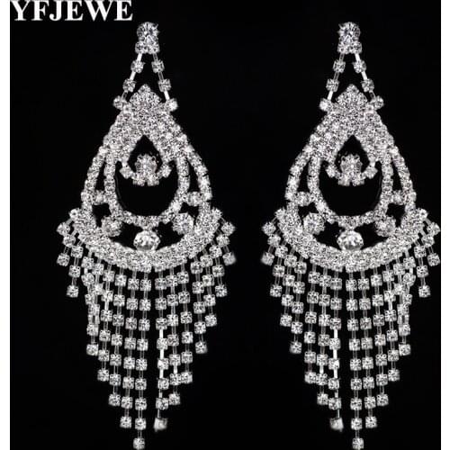 YFJEWE New Fashion Jewelry Full Rhinestone Earrings Silver Color Crystal Long Drop Earrings For Women Earrings E500
