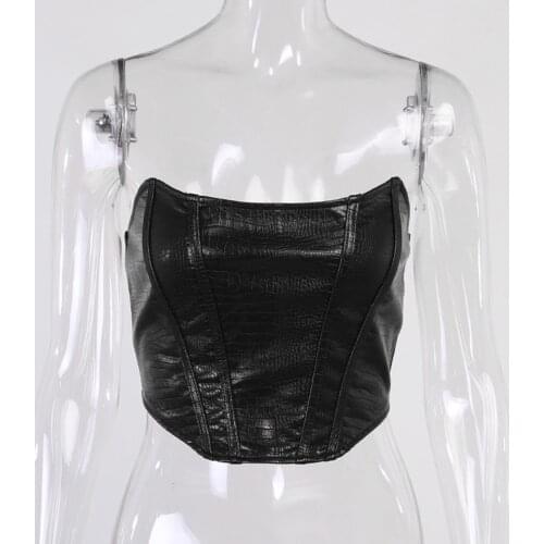 Women Corselet Tube Tops Pole Dance Crocodile Gothic Punk Corset Bustier Top Wetlook Faux Leather Strapless Sexy Rave Clothing