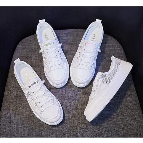 Women Shoes 2021 Summer Mesh Breathable White Shoes Women Platform Lace Up Casual Shoes Ladies Comfort Flats Running Shoes