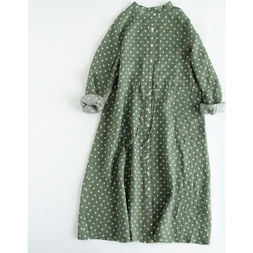 42 thread light pure ramie long sleeve dress spring and summer new cotton womens loose dress robe 385