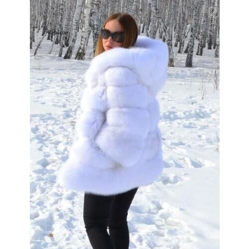 Winter warm Faux Fox Fur Overcoat women Luxury long fur coat with hood Elegant high quality thicken Plus size fluffy jacket