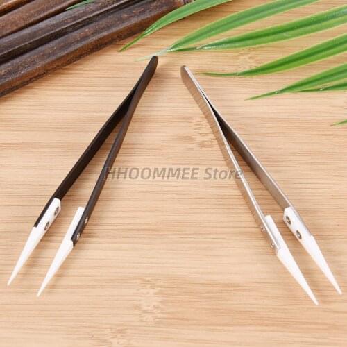 1Pc Anti-static Stainless Steel Ceramic Tweezers Heat Resistant Non Conductive Ceramic Pointed Tip DIY Tools 13cm