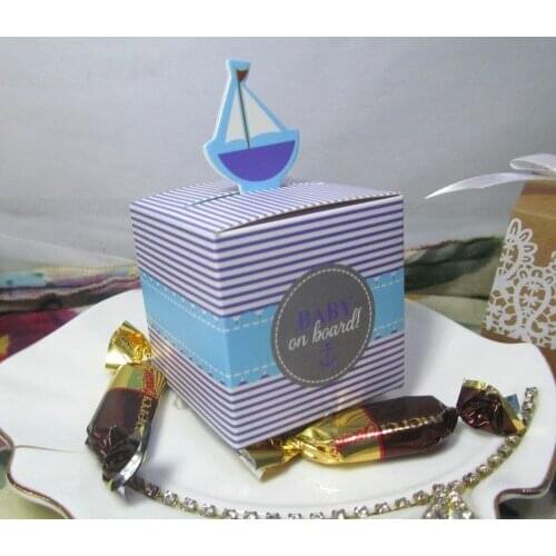 250 pieces/lot) Cheapest Baby favor box Baby on Board Sailboat Favor Boxes For baby birthday Gift box and baby souvenirs box