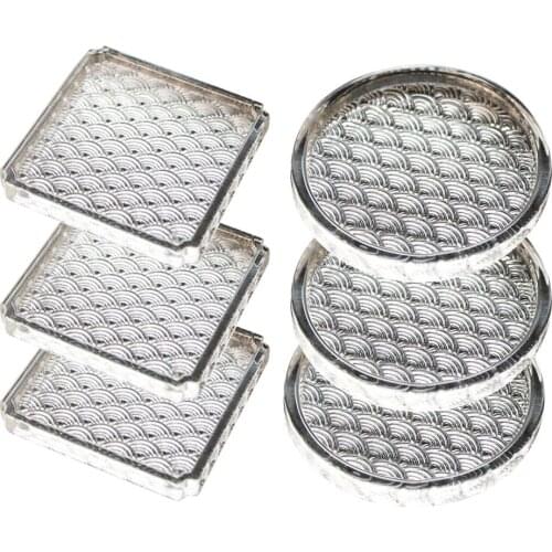 3 pcs Japanese Style Glass Coaster Round Square Wave Pattern Coaster Tea Cup Tray Crystal Cup Saucer Teaset Accessories