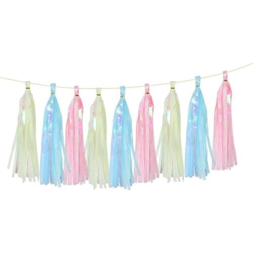 5pcs Paper Tassel Party Hanging Decor Colorful Rainbow Garland Wedding Birthday Party Decor Iridescent Tassel Baby Shower Supply