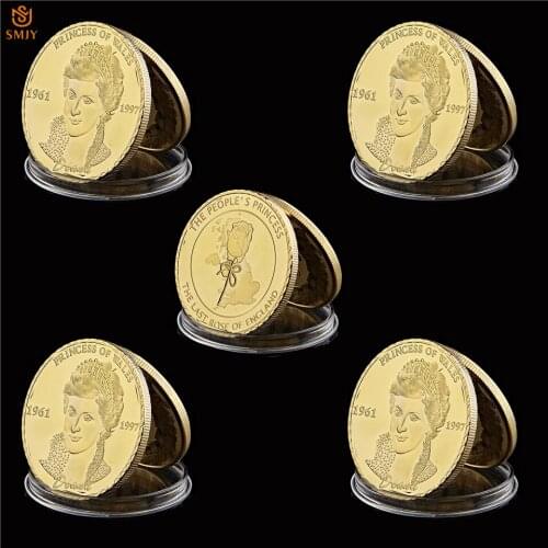 5Pcs/Lot British Princess Diana Princess 24k Gold/Silver Plated England Last Rose UK Challenge Coin Collection