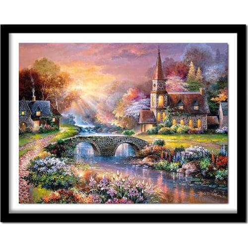 5D DIY diamond embroidery mountain villa landscape diamond painting Cross Stitch full square Rhinestone decoration