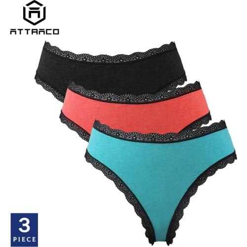 ATTRACO Womens Panties Underwear Hipster Cotton Soft Ladies Stretch Breathable Tempting Tanga Thong 3 Packs