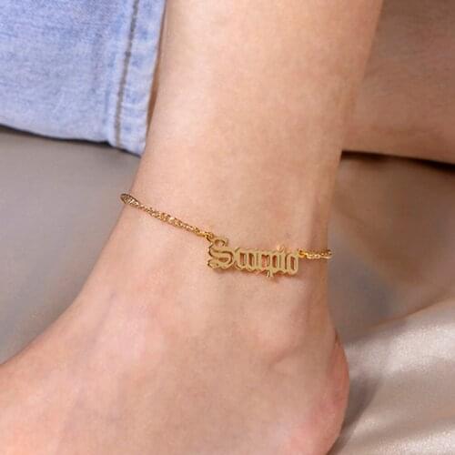 Fashion Letter Anklet 12 Zodiac Stainless Steel Foot Bracelets Constellation Anklets For Women Summer Beach Jewelry Accessories