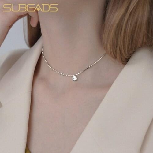 Subeads Lucky Round Brand Pendant Necklace Small Beads Necklace for Women Clavicle Chain Choker Neck Jewelry Gift Accessories