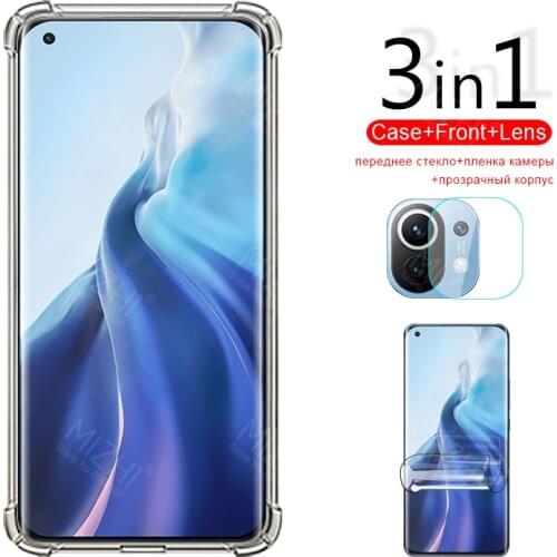 3-in-1 case + protective camere glass for xiaomi mi 11 screen protector for xiaomi mi11 mi my 11 xiaomi11 back cover coque
