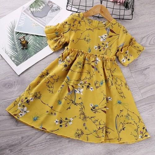 Toddler Girls Floral Dresses Baby Girl Clothes 2021 Summer Flowers Print Princess Party Elegant Kids Dress Vestidos 2 3 4 5 6 7Y