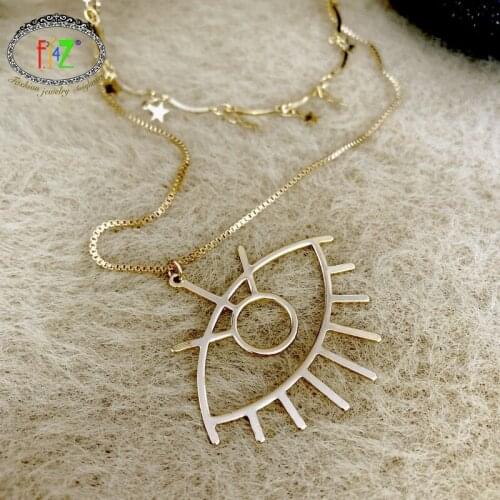 F.J4Z New Arrival Collar Necklace for Women Trend Big Hollow Eye Pendant Stars Charms 2layers Necklace Pop Lady Gifts Jewelry