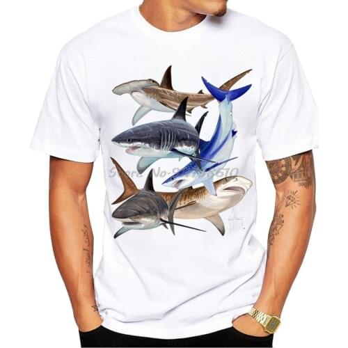 New Summer Men Short Sleeve Funny Sea Life Art Save The Sharks Whale Design T-Shirt Cute Ocean Animal Print Boy Casual Tops Tees