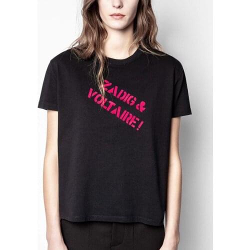 Spring Summer Women Letter Flocking Print Cotton T-Shirt Ladies Loose Casual Brand High Street Tees Ladies Fashion New Top ML54