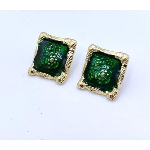 And American fashion alloy gold-plated classic personality joker enamel emerald bottom oil silver jewelry stud earrings