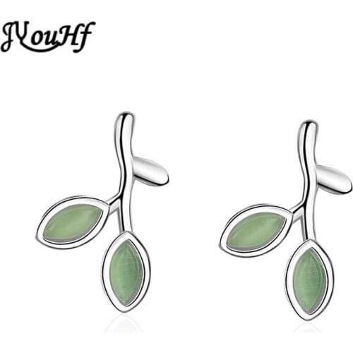 JYouHF Fashion Leaf Earrings for Women 2020 New Design Green Opal Stone Leaves Stud Earring Jewelry Brincos Pendientes Wholesale
