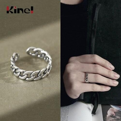 Kinel 925 Sterling Silver Ring Vintage Link Chain Ring Open Woman Jewelry Adjustable Punk Party 925 Silver Ring Bijoux
