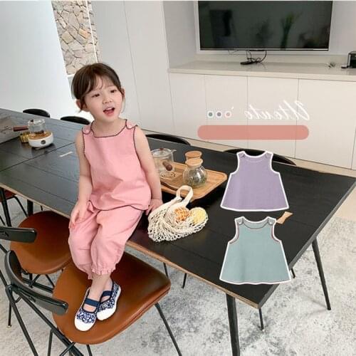 Menoea 2021 New Summer Girls Clothing Sets Kids Girl Sleeveless Solid Vest And Pants Outfits 2Pcs Korean Children Casual Suits