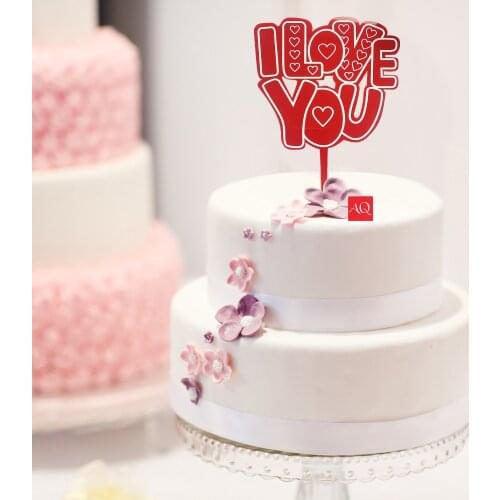 Red I love You Acrylic Wedding Valentines Day Cake Topper Flowers Butterfly Happy Birthday For Party Decoration