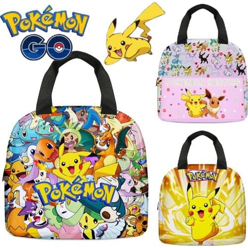 Anime Pokemon Pikachu Lunch Box Portable Insulated Cartoon Canvas Lunch Bag Thermal Food Picnic Lunch Bags for Women Men Kids