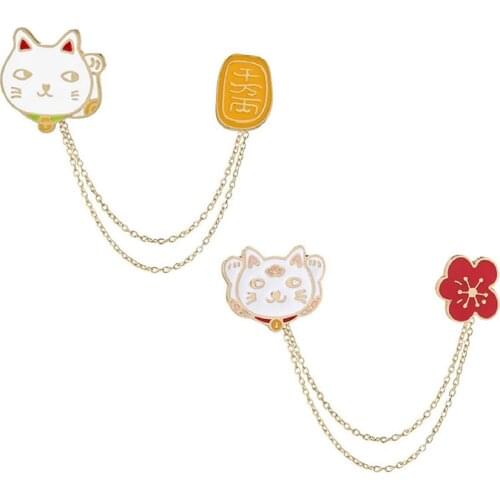 Fashion Enamel Lucky Cat Flower Peach Blossom Brooch Pins Badge Women Girls Costume Accessory Party Gifts