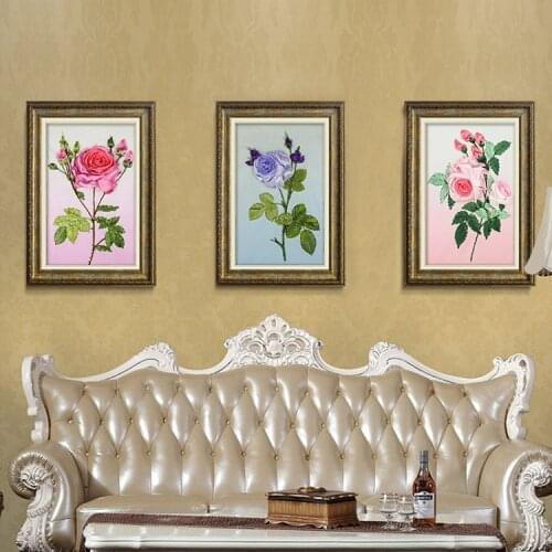 50x35cm 3D Colored flowers Ribbon embroidery kit stain painting set handcraft kit DIY handmade needlework art home decor