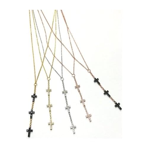 Fashion high quality 100% pure 925 sterling silver Three cross Black Stone Faith Lariat Necklace