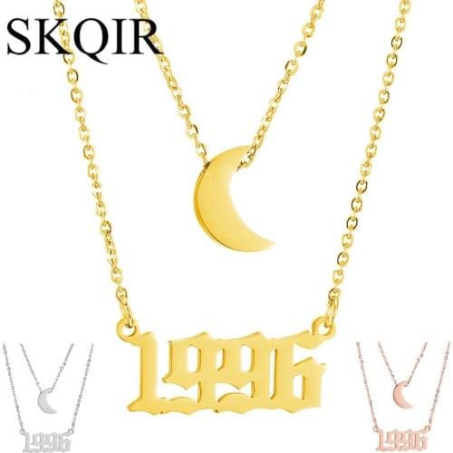 Custom Year Necklace Women Moon Pendant Personalized Any Anniversary Birth Years Choker for Family Men Jewelry Mom Daughter Gift