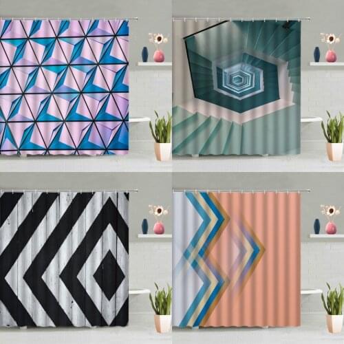 Simple Geometric Shower Curtains Living Room Background Decoration Bathroom Bath Curtain Washable With Hooks Set Home Screen