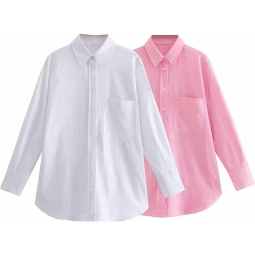 Dave&Di AutumnEngland Style Simple Linen Loose Pocket Casual Blusas Mujer De Moda 2021 Shirt Women Blouse And Top