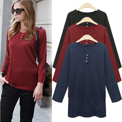 Plus Size Long Sleeve T-shirts Women 2021 Spring Autumn New Style Casual Loose Cotton T-shirt Tops Womens Solid Base Shirt Tops