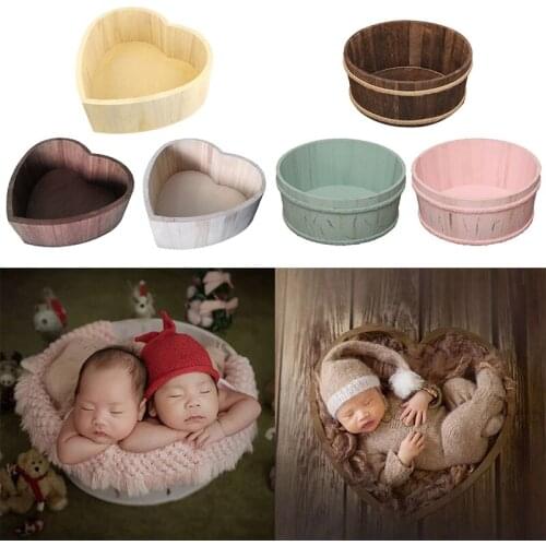 Newborn Photography Props Wooden Basin Full Moon Infants Baby Pose Auxiliary Photo Shooting Basket