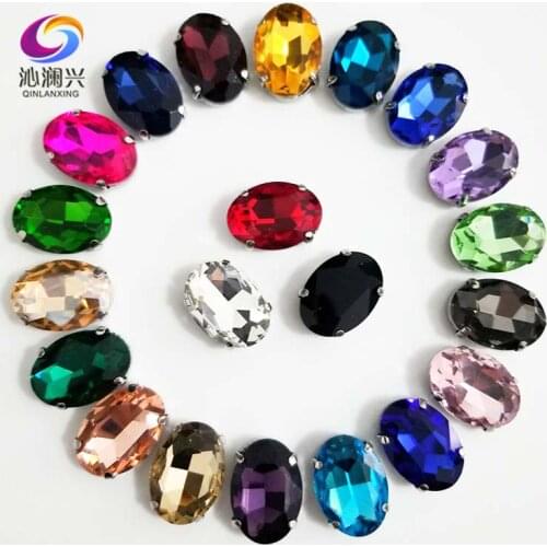 Mix color Oval shape High quality Glass Crystal sew on claw rhinestones with holes ,Diy/Clothing accessories
