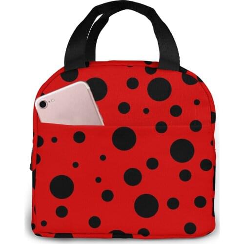 Red Ladybug Black Spots Lunch Bag Portable Insulated Thermal Cooler Bento Lunch Box Tote Picnic Storage Bag Pouch